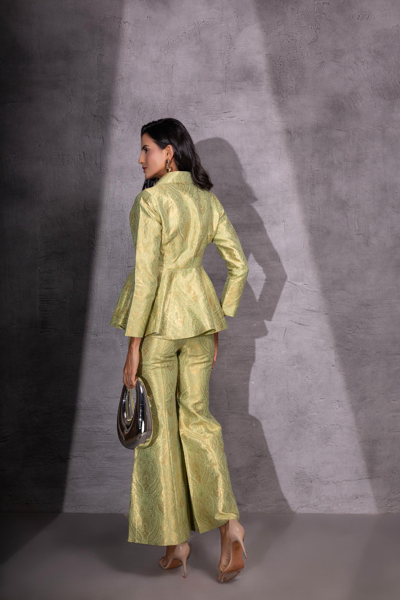 Golden Sage Peplum Top with Flared Pants