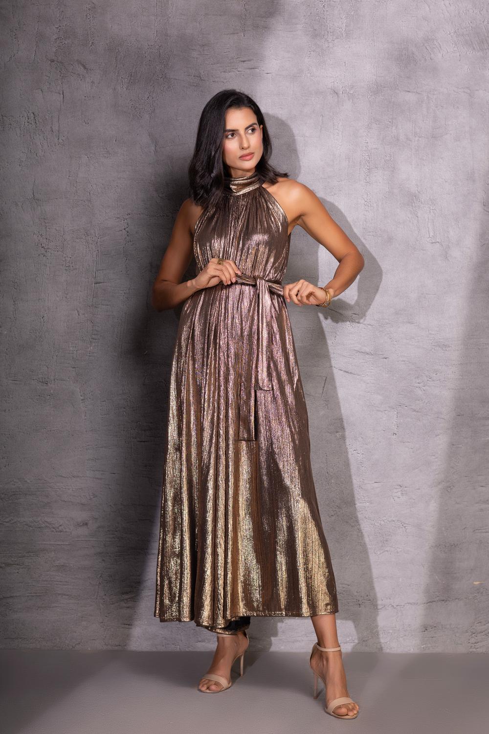 Golden Grace Pleated Jumpsuit