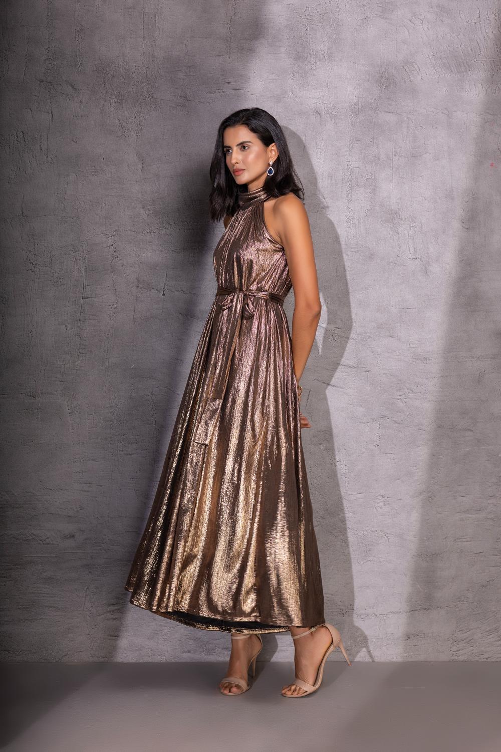 Golden Grace Pleated Jumpsuit