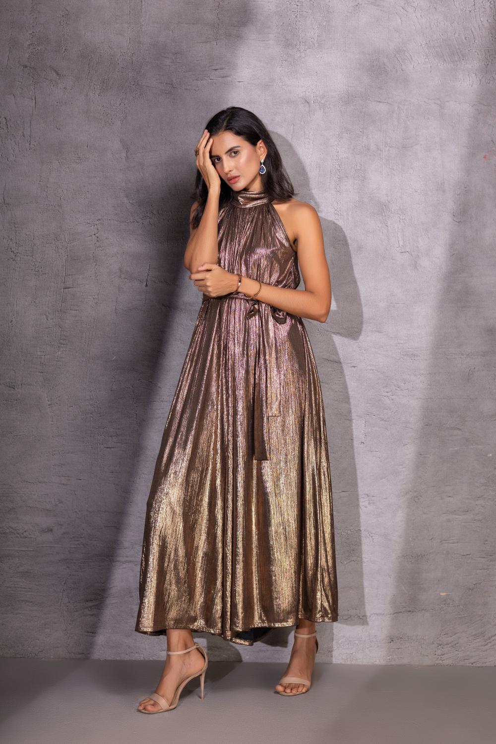 Golden Grace Pleated Jumpsuit