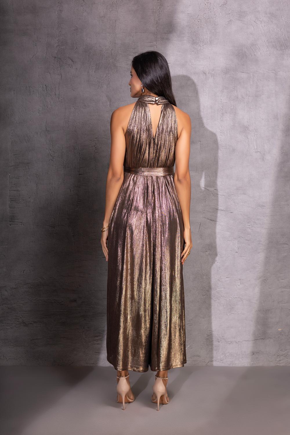 Golden Grace Pleated Jumpsuit