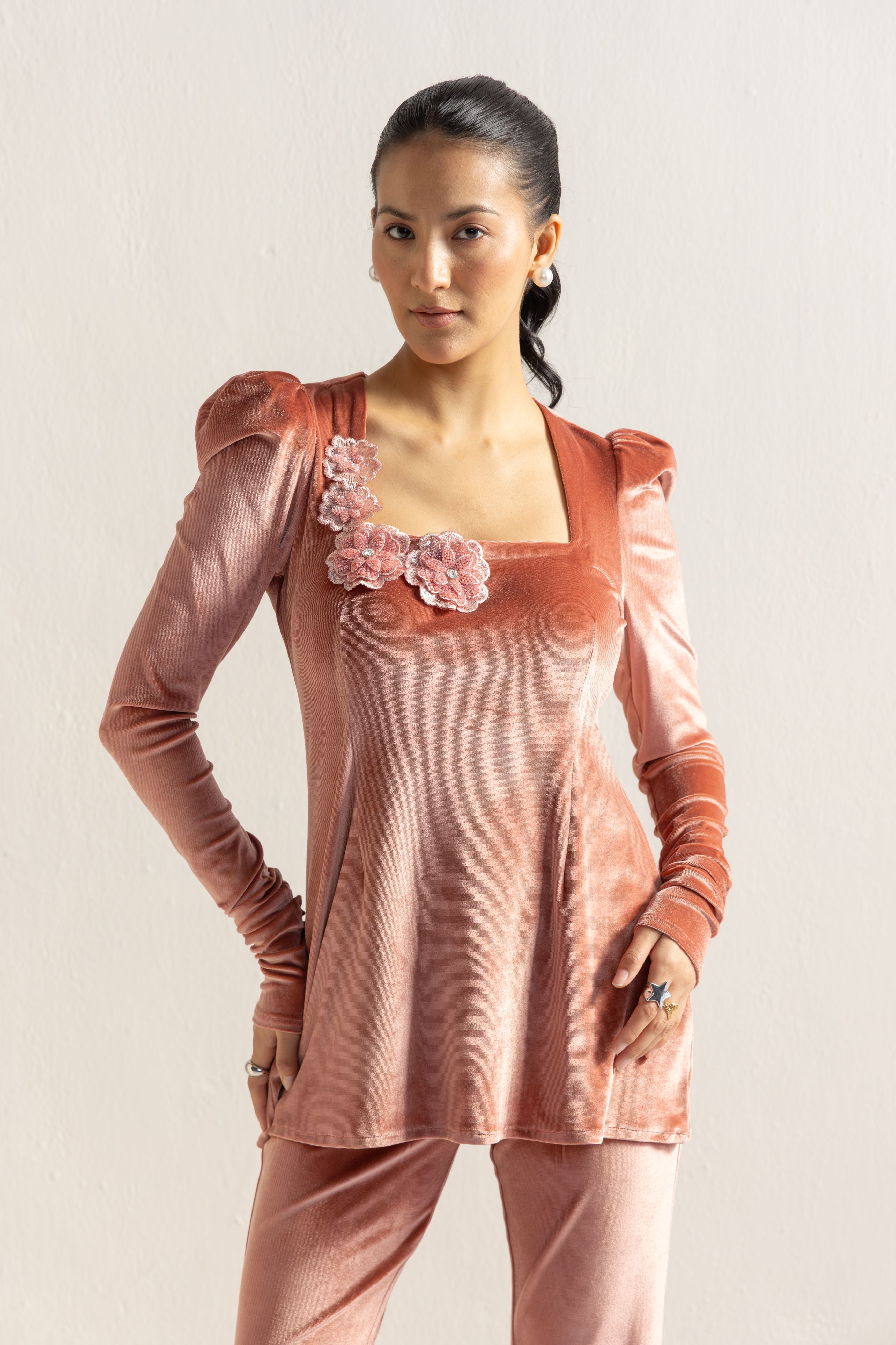 PEACH VELVET COORDSET