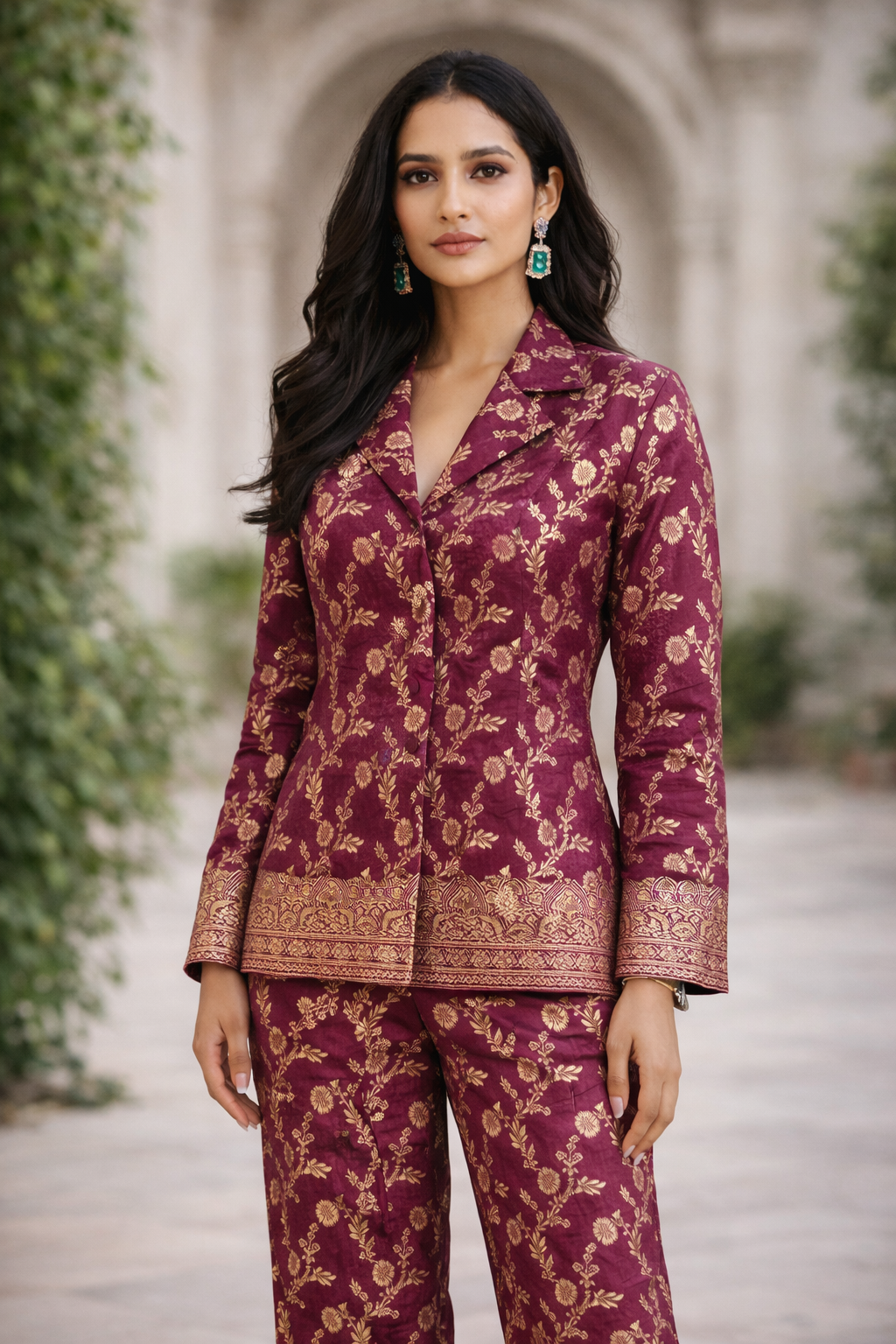 Wine Brocade Coord set