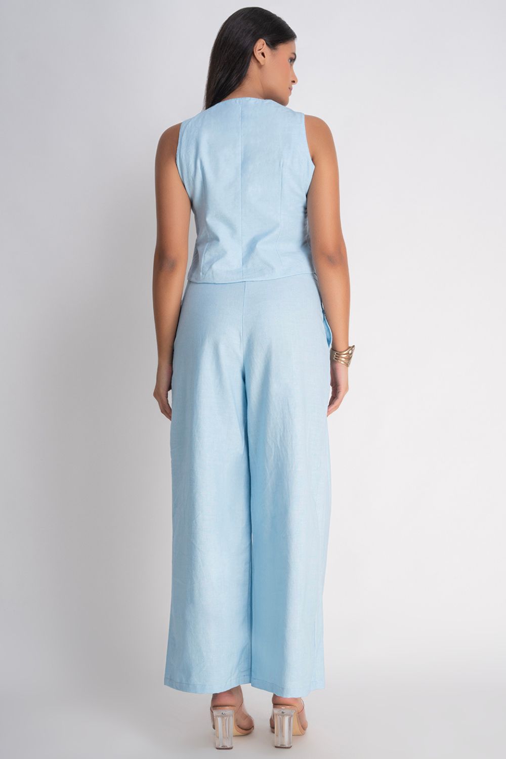 Blue Linen Waistcoat with Pants