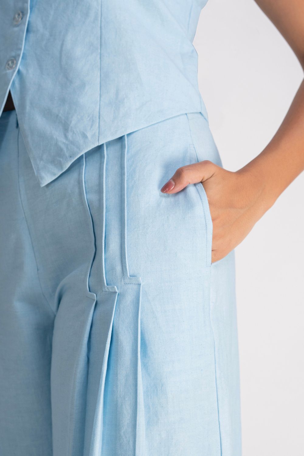 Blue Linen Waistcoat with Pants