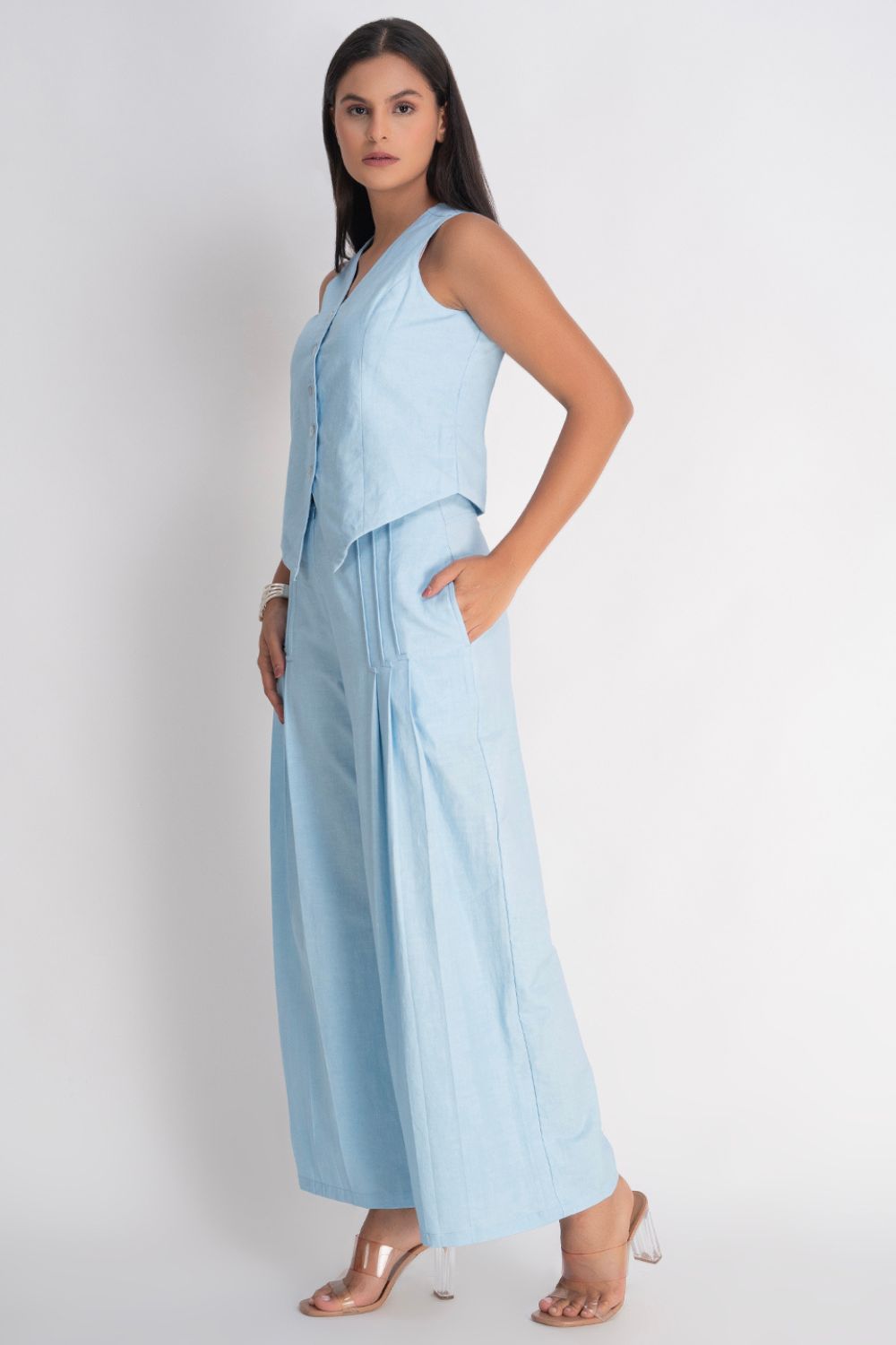 Blue Linen Waistcoat with Pants