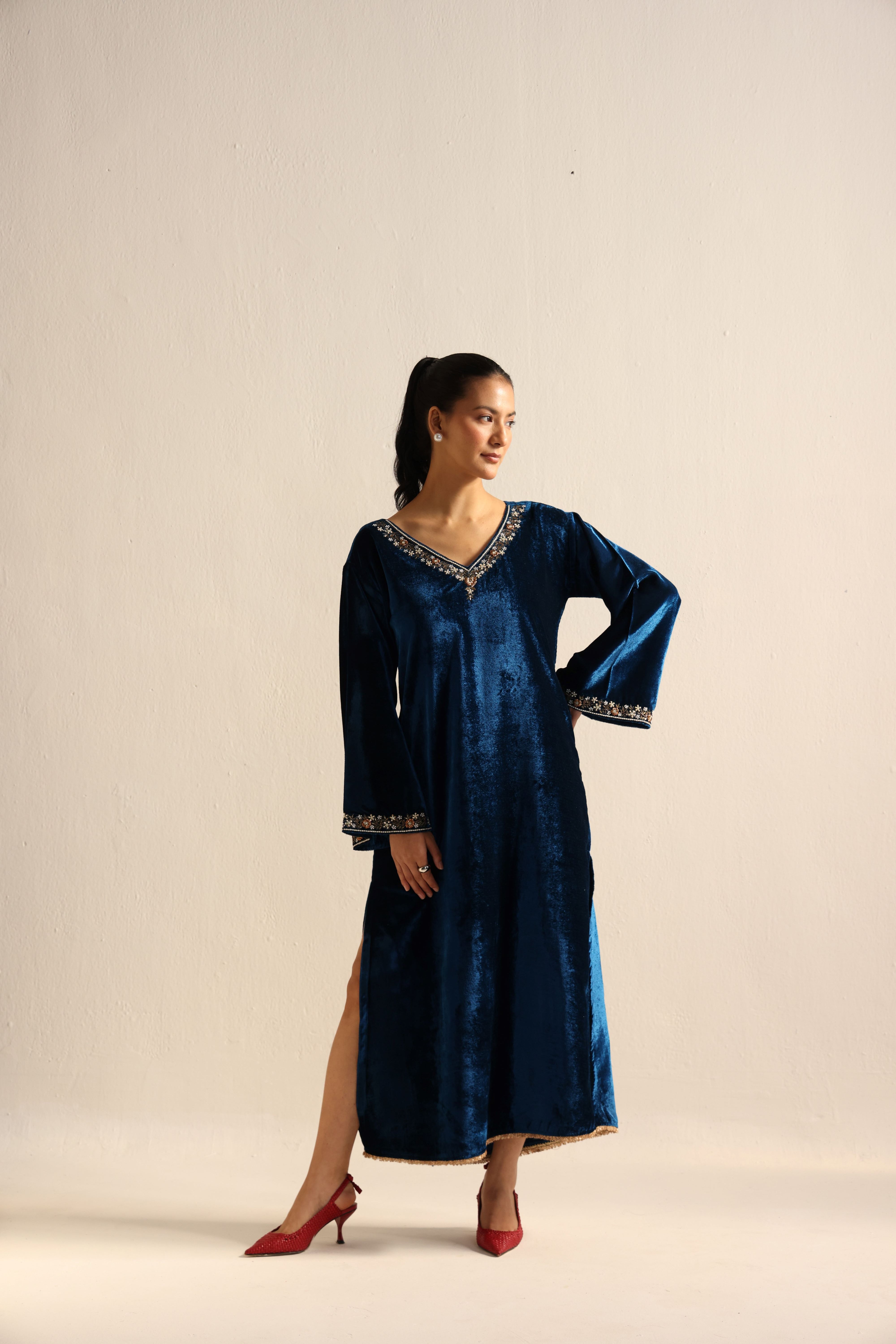Blue Velvet Caftan Kurta