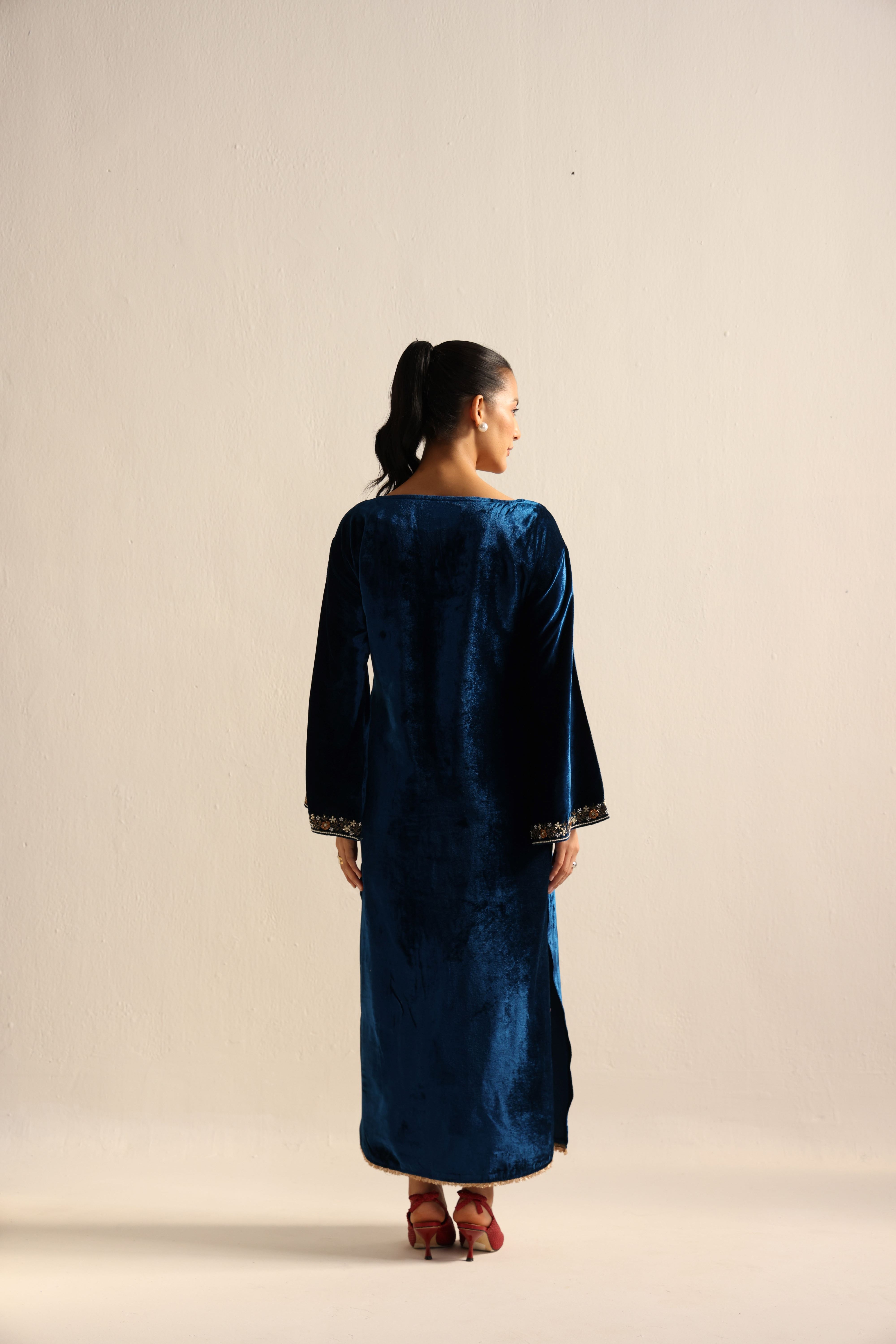 Blue Velvet Caftan Kurta
