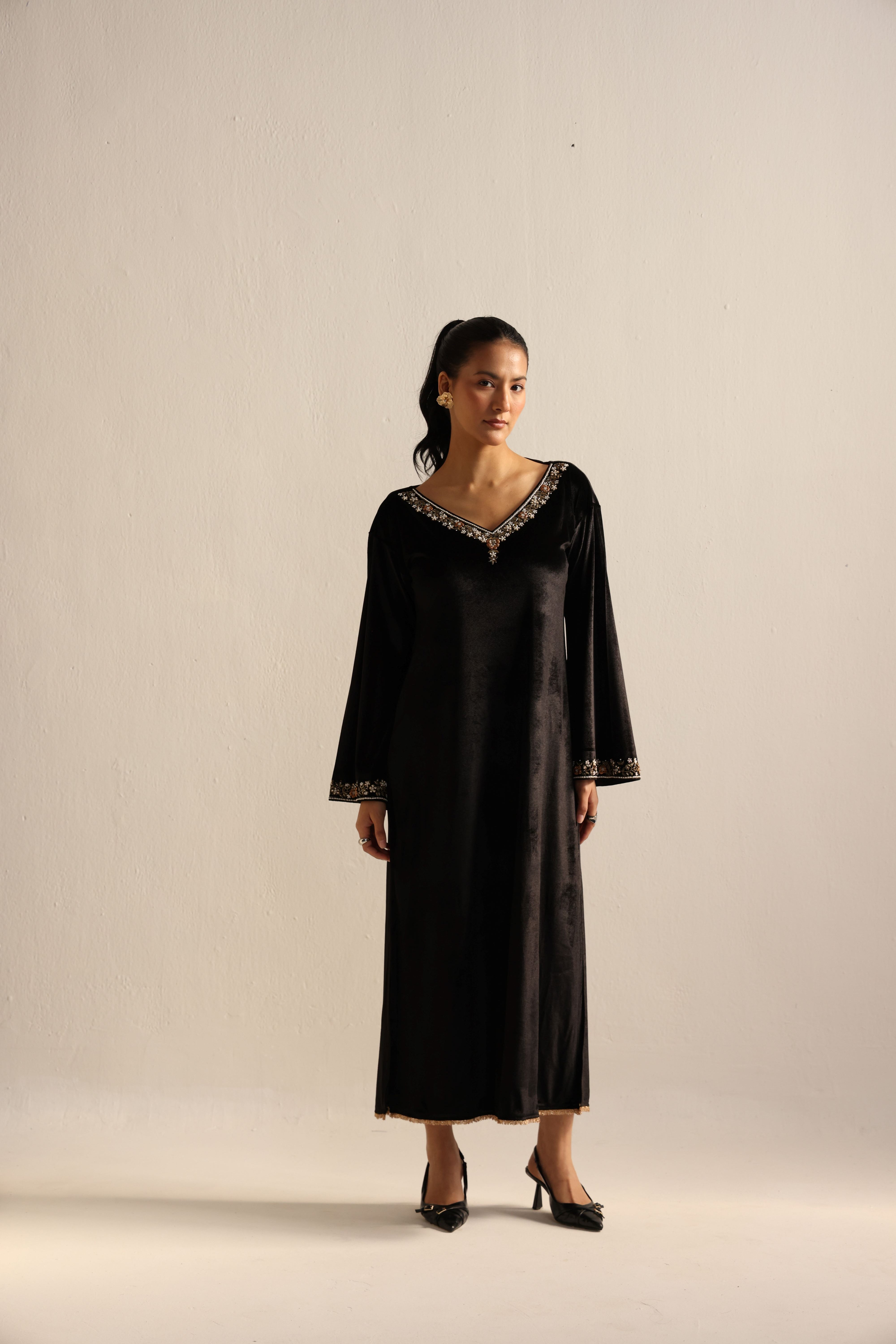 Black Velvet Caftan Kurta