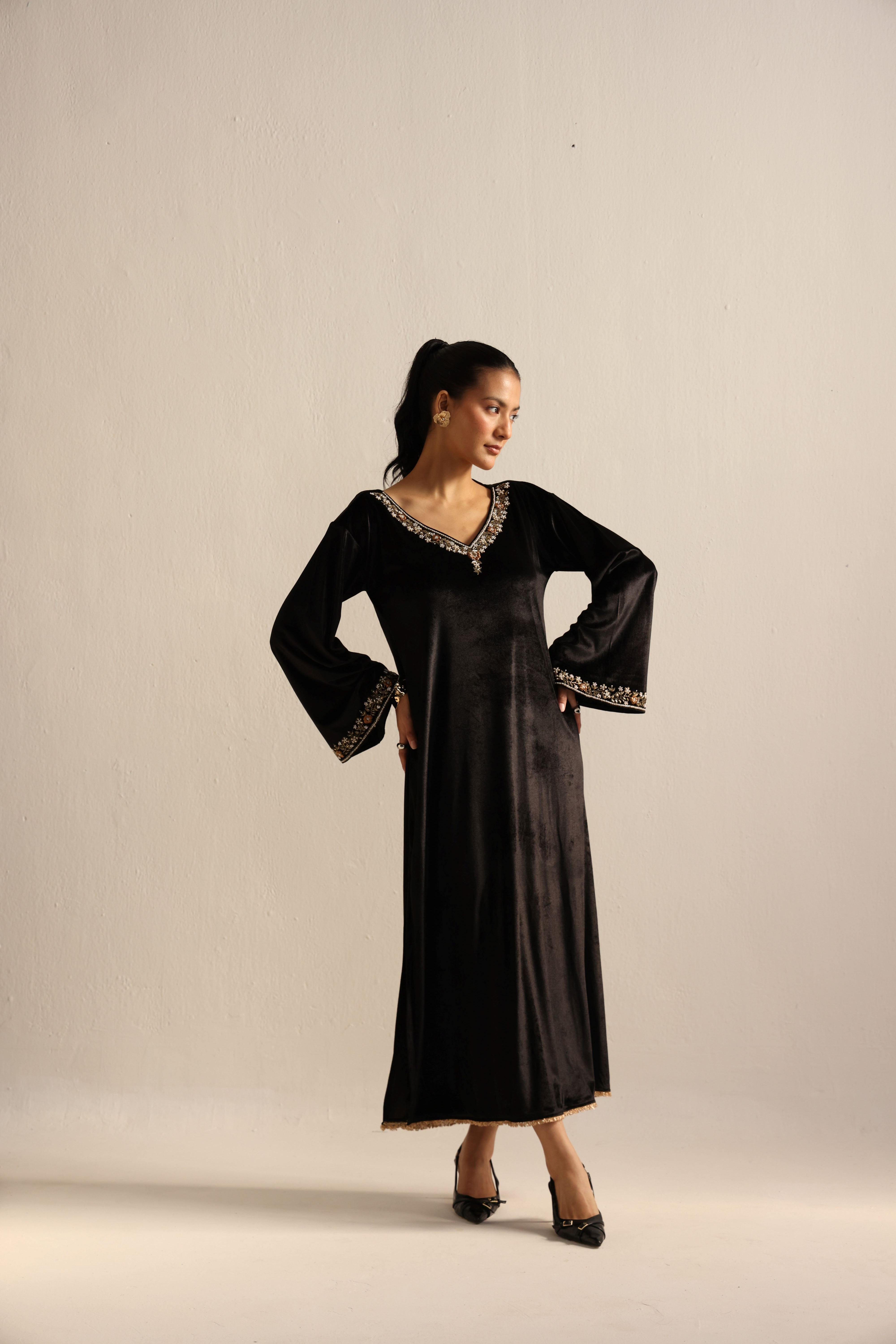 Black Velvet Caftan Kurta
