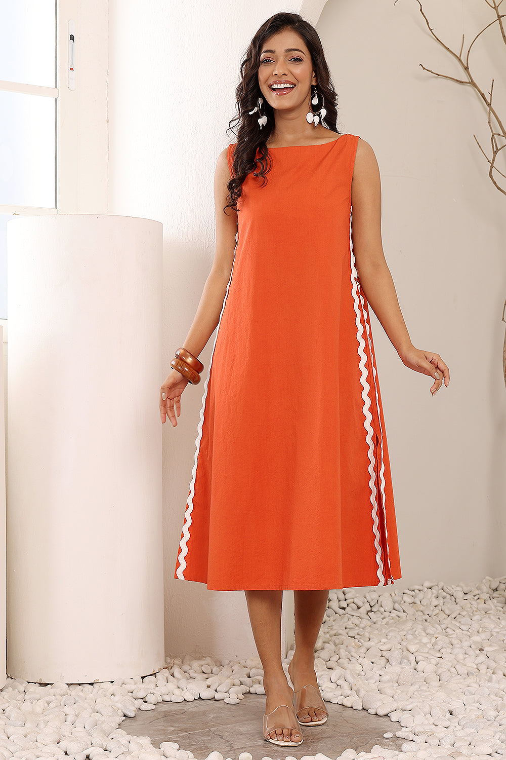 Orange Poplin Tunic Dress