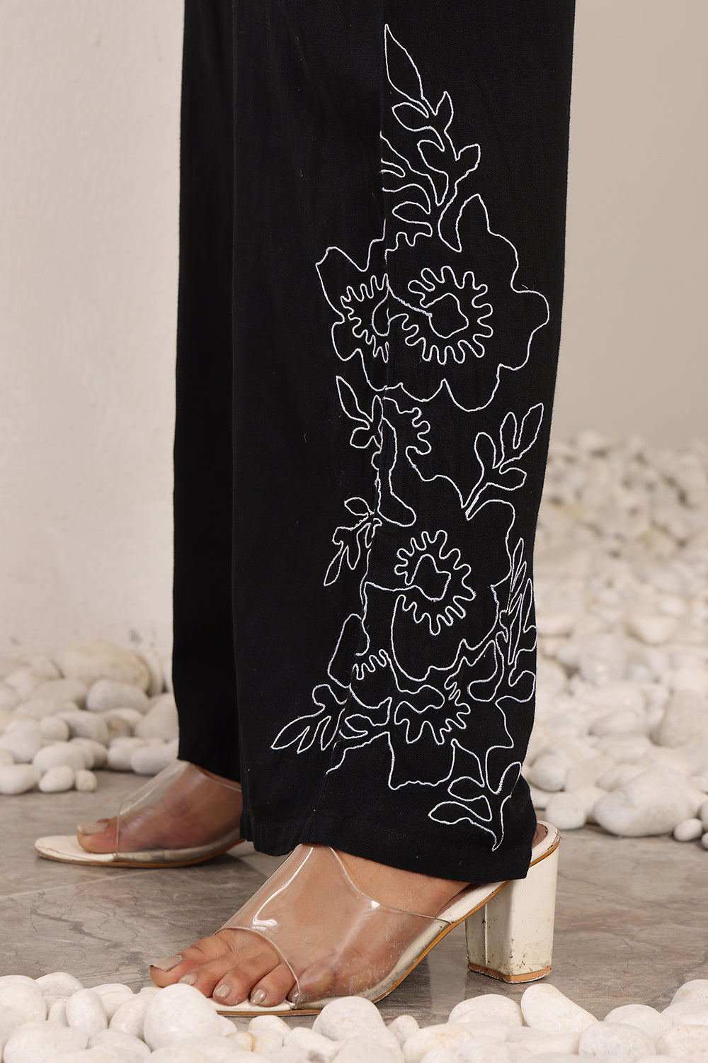 Linen Black Embroidered Coord Set