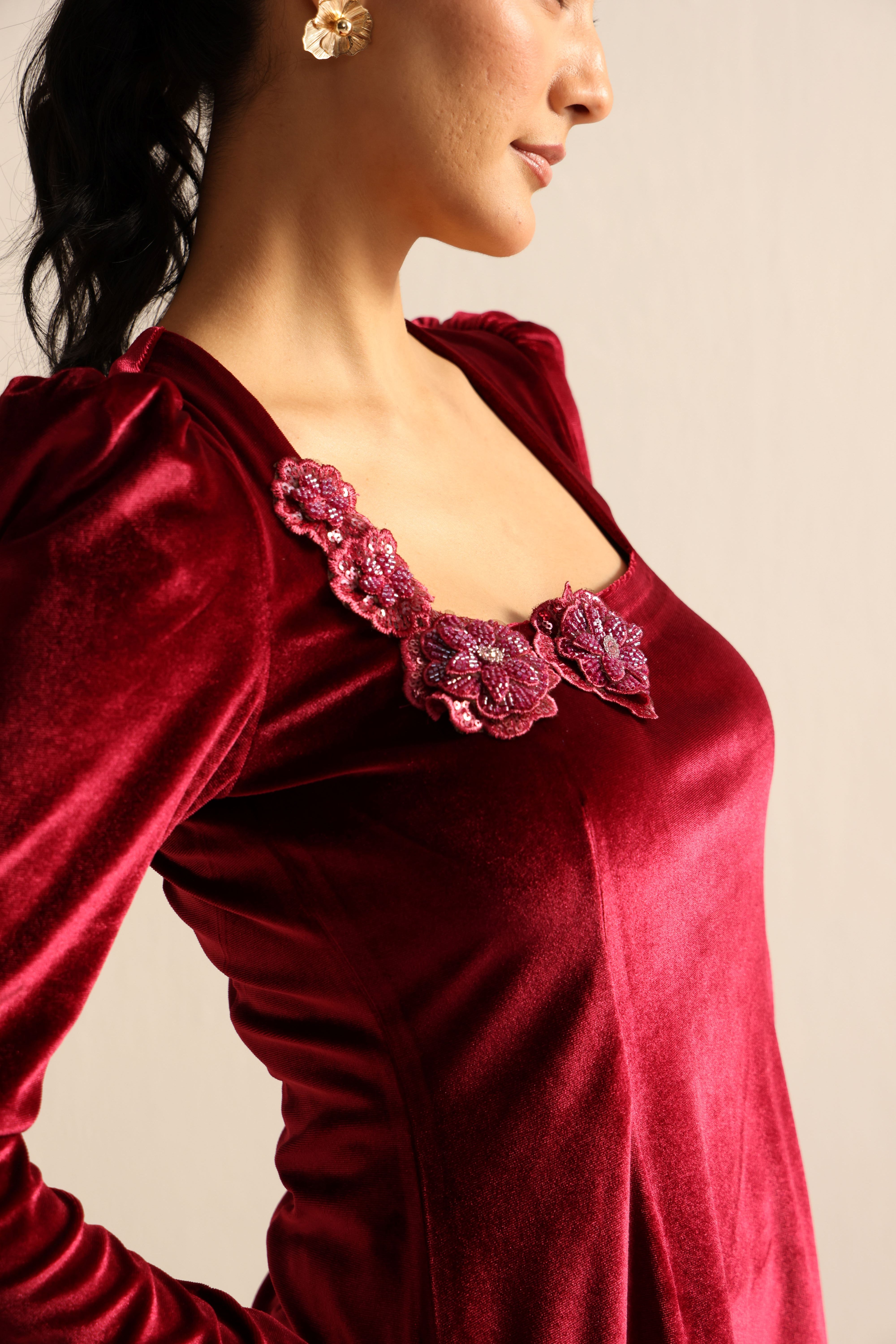 Maroon velvet co-ord set