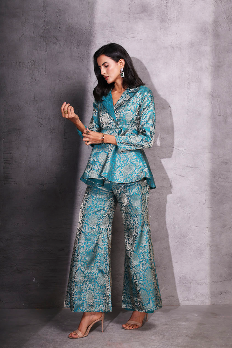 Coral Peplum top with Flared pants