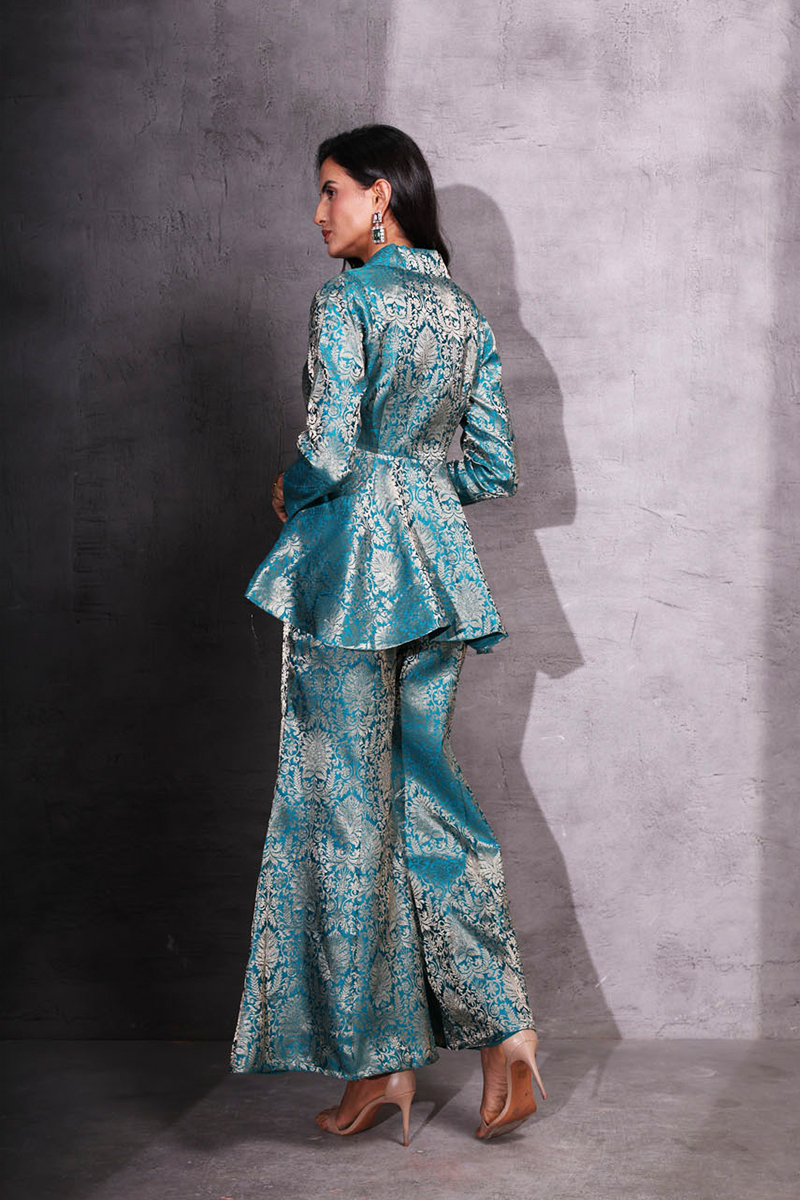 Coral Peplum top with Flared pants