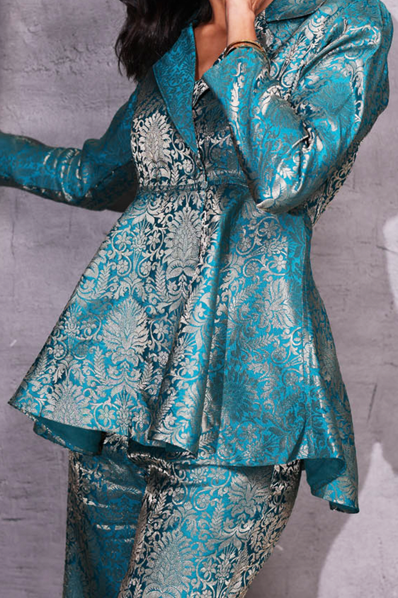 Coral Peplum top with Flared pants