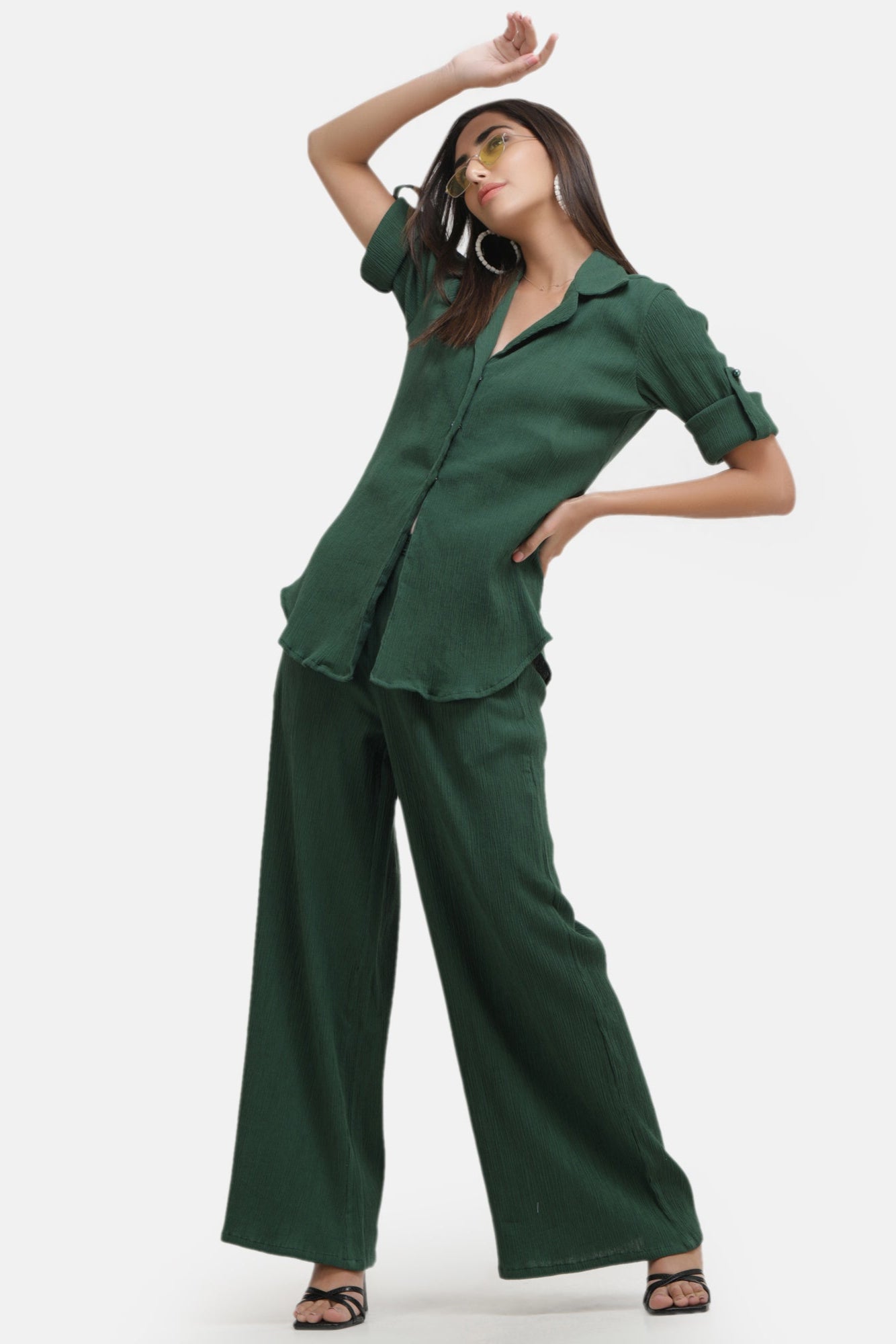 Crinkle Crepe Shirt+Pants (Dark Green)