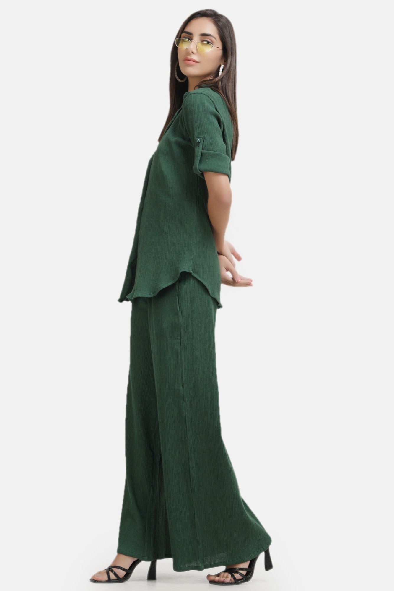 Crinkle Crepe Shirt+Pants (Dark Green)