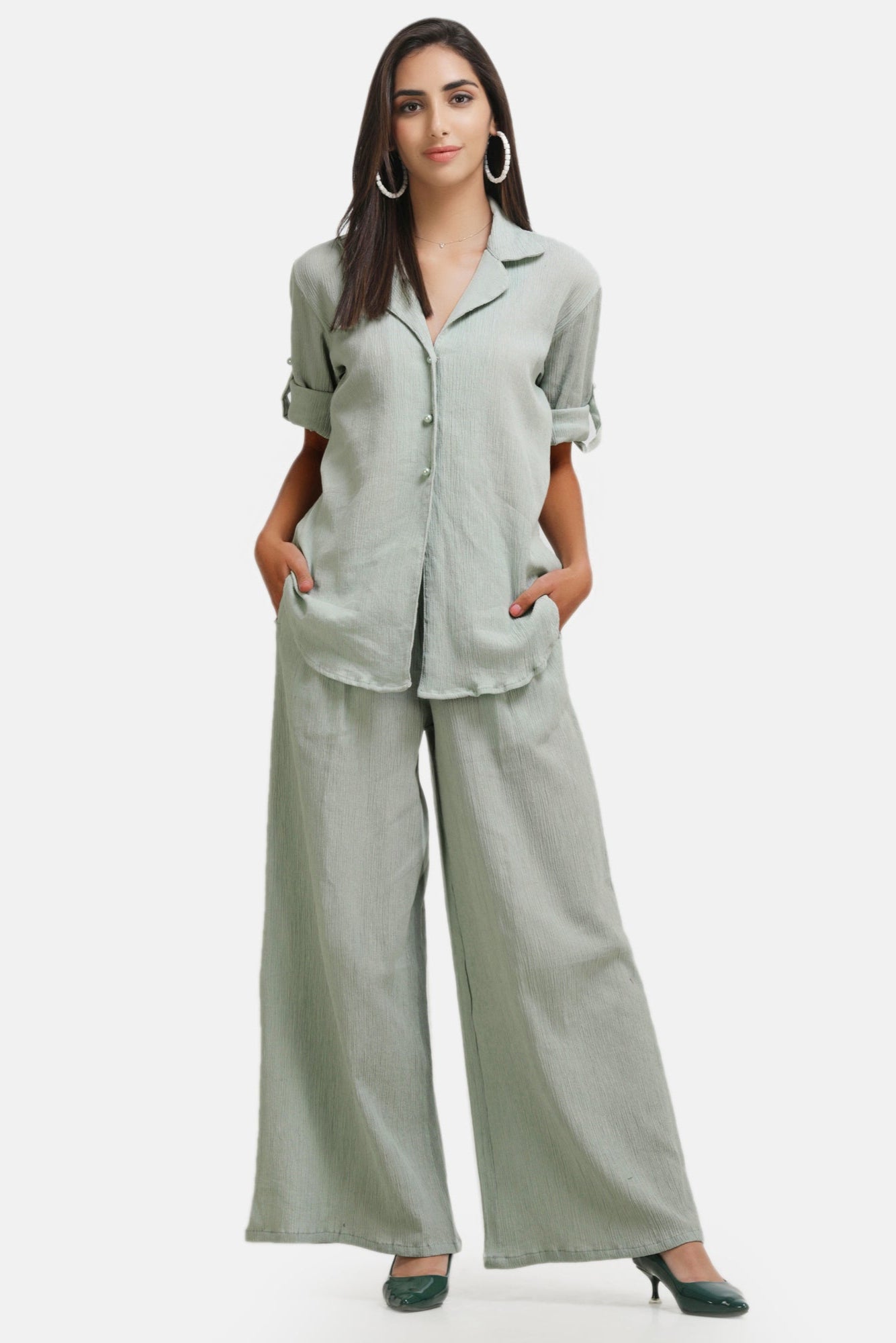 Crepe Shirt+Crinkle Pants (Sea Green)