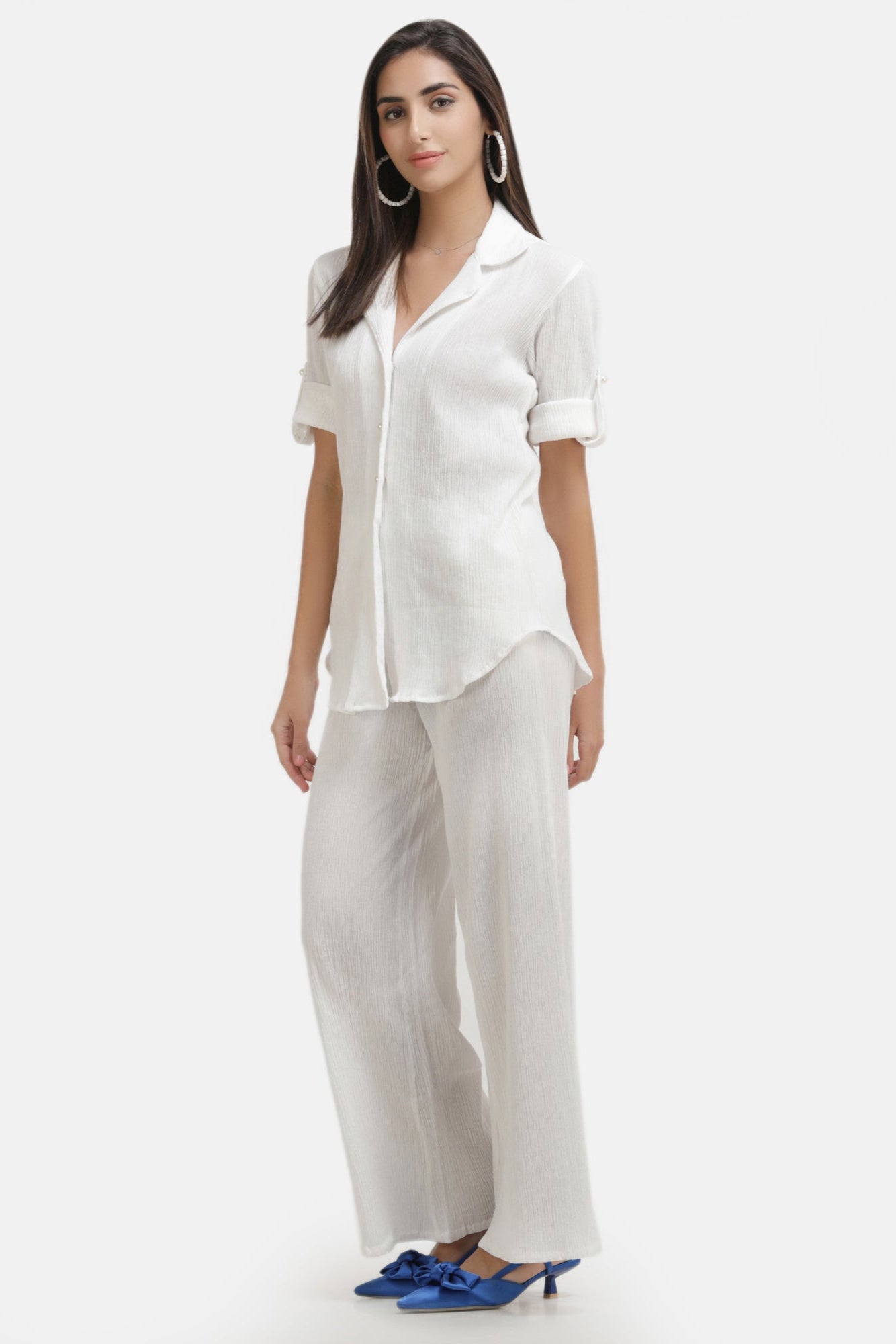 Crepe Shirt+Crinkle Pants (White)