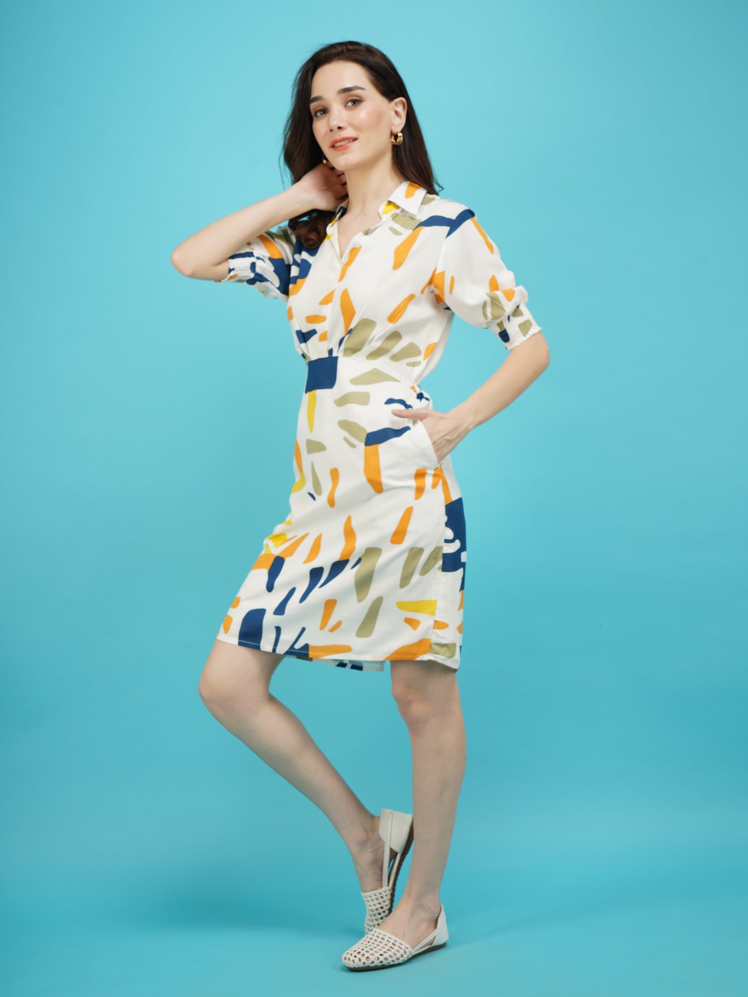Abstract Print Shirt Dress