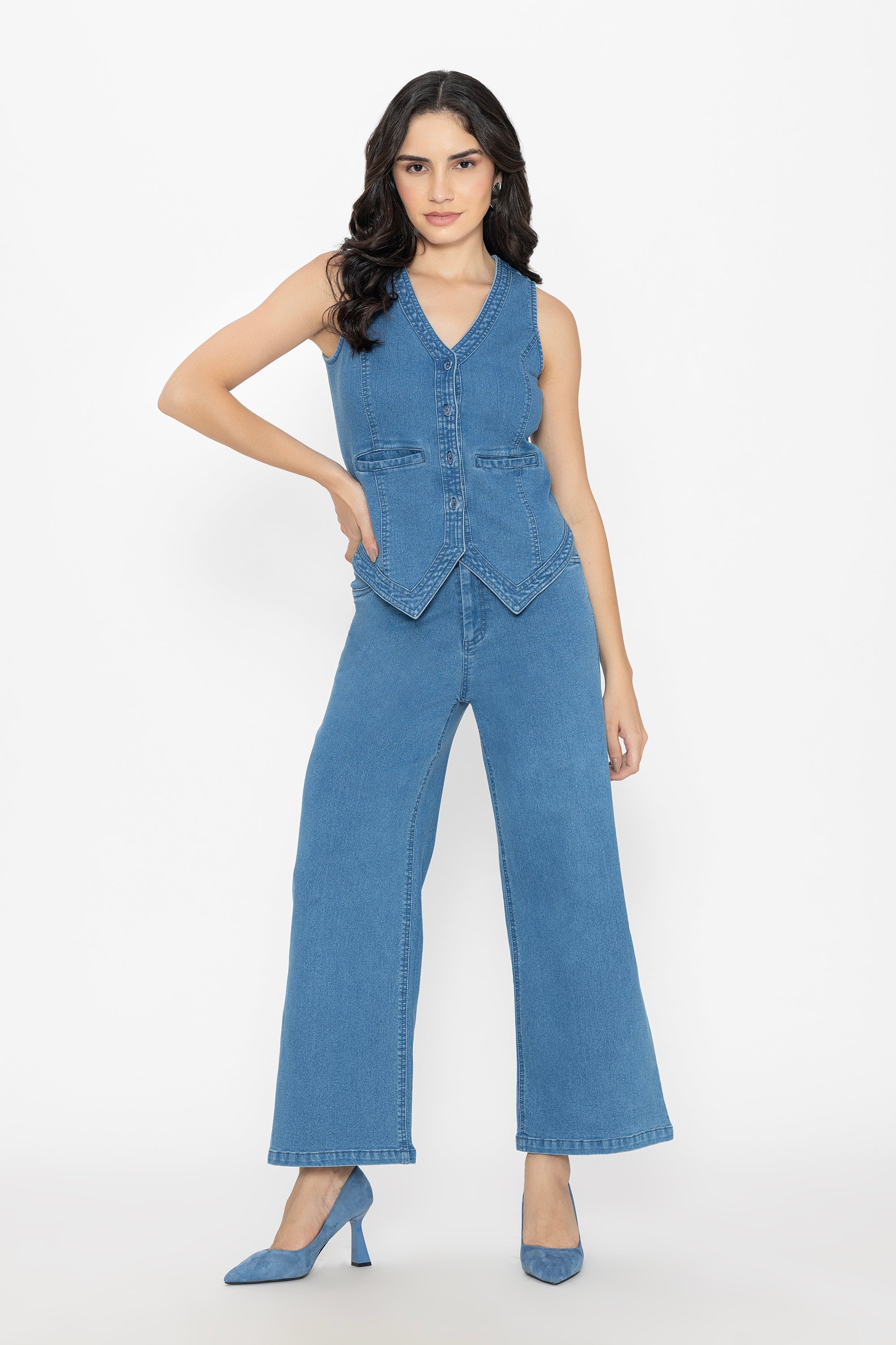 Classic Denim Waist Coat And Pants
