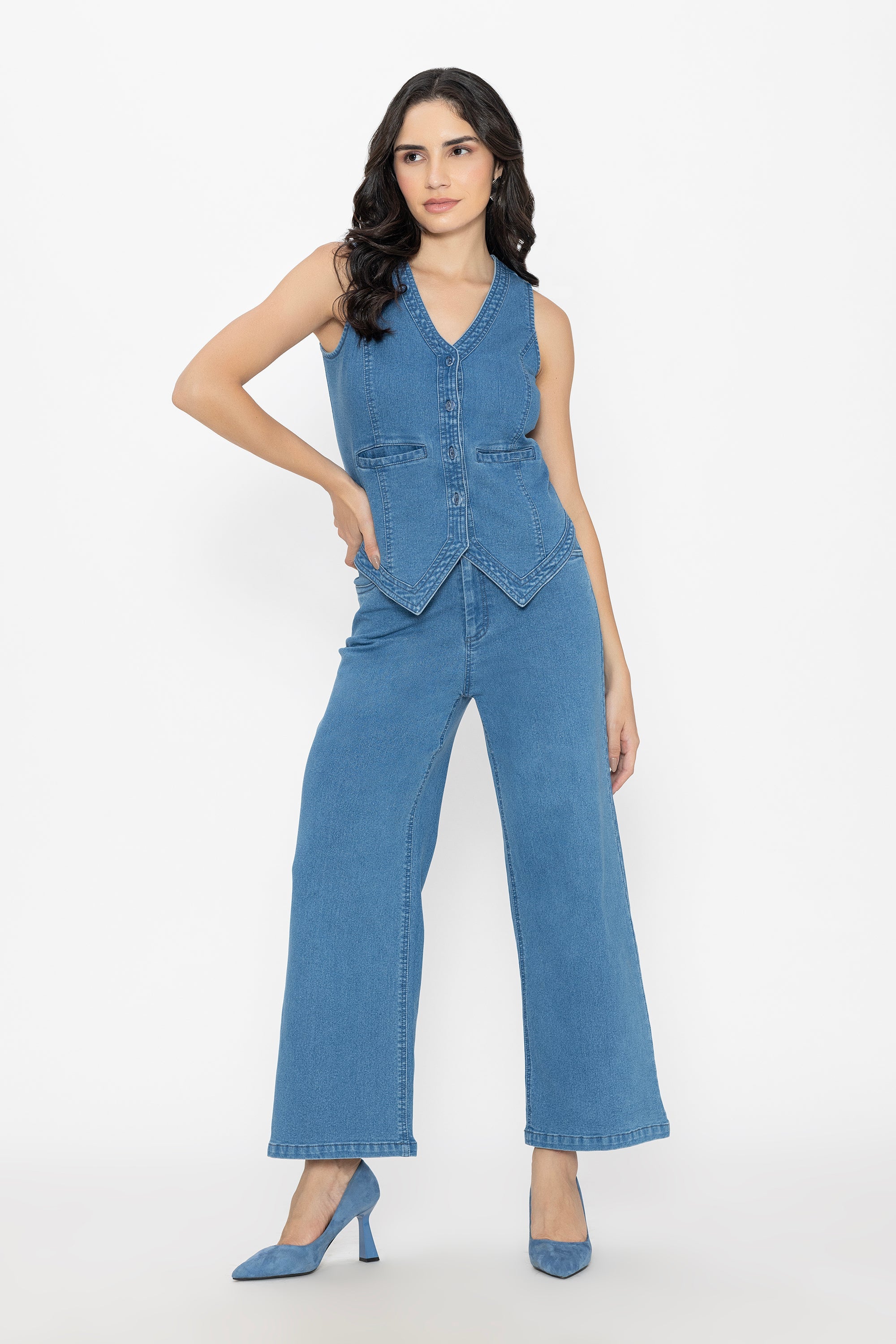 Classic Denim Waist Coat And Pants
