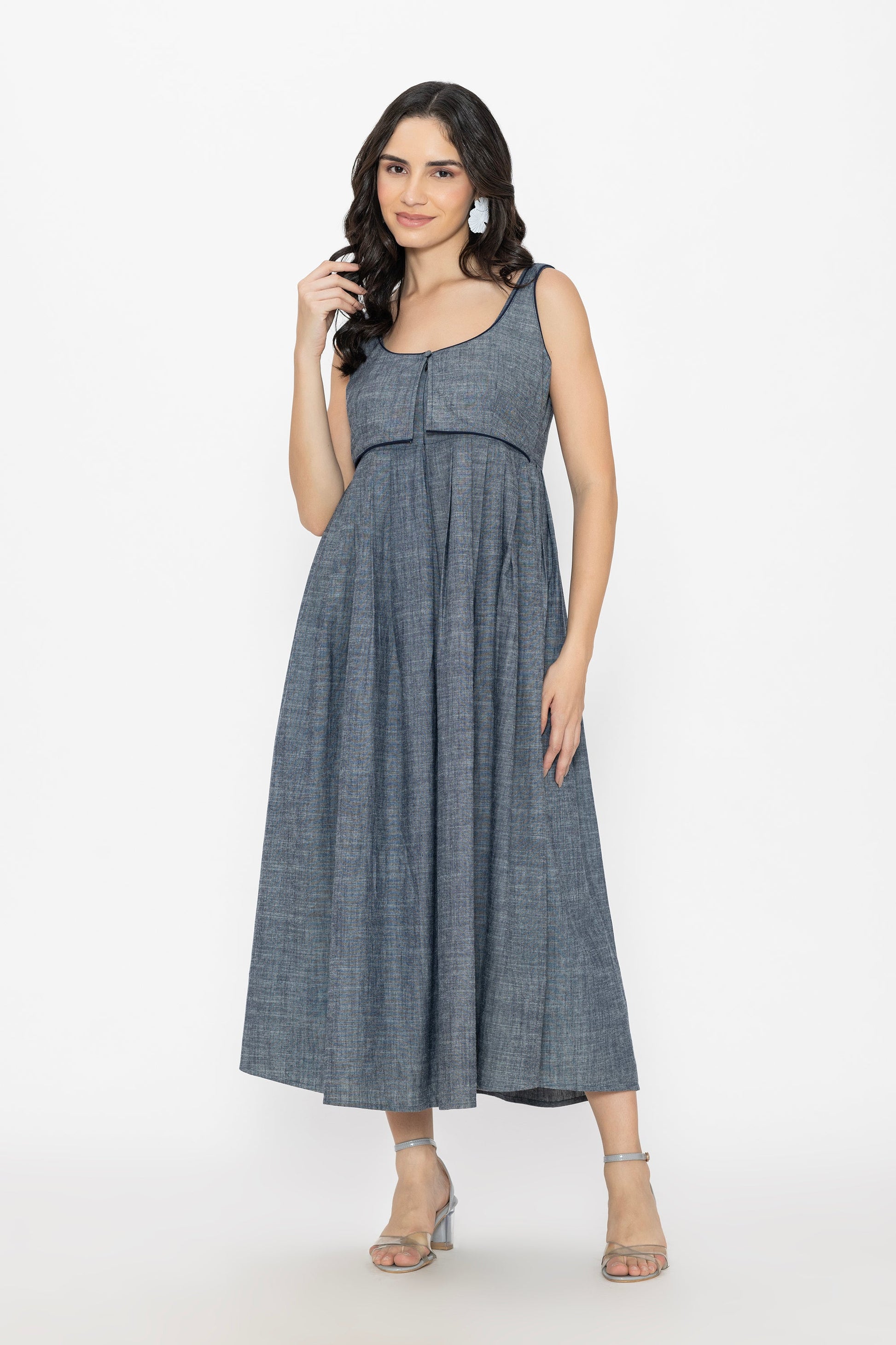Soft Denim Pleated Dress