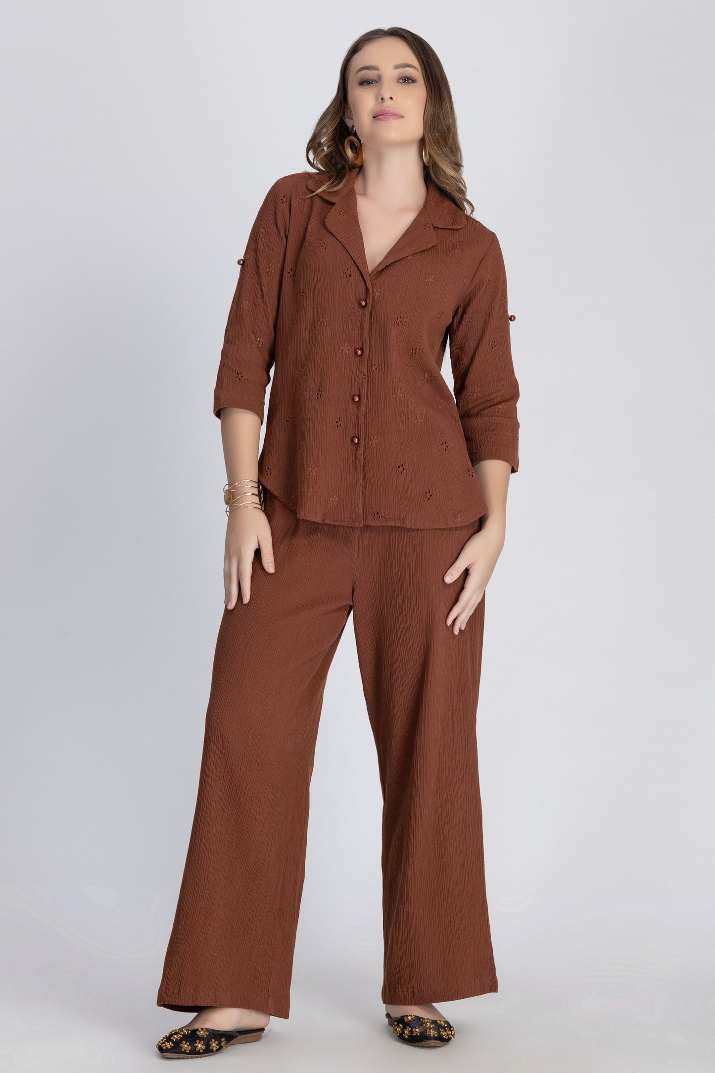 Crepe Shirt+Crinkle Pants Set