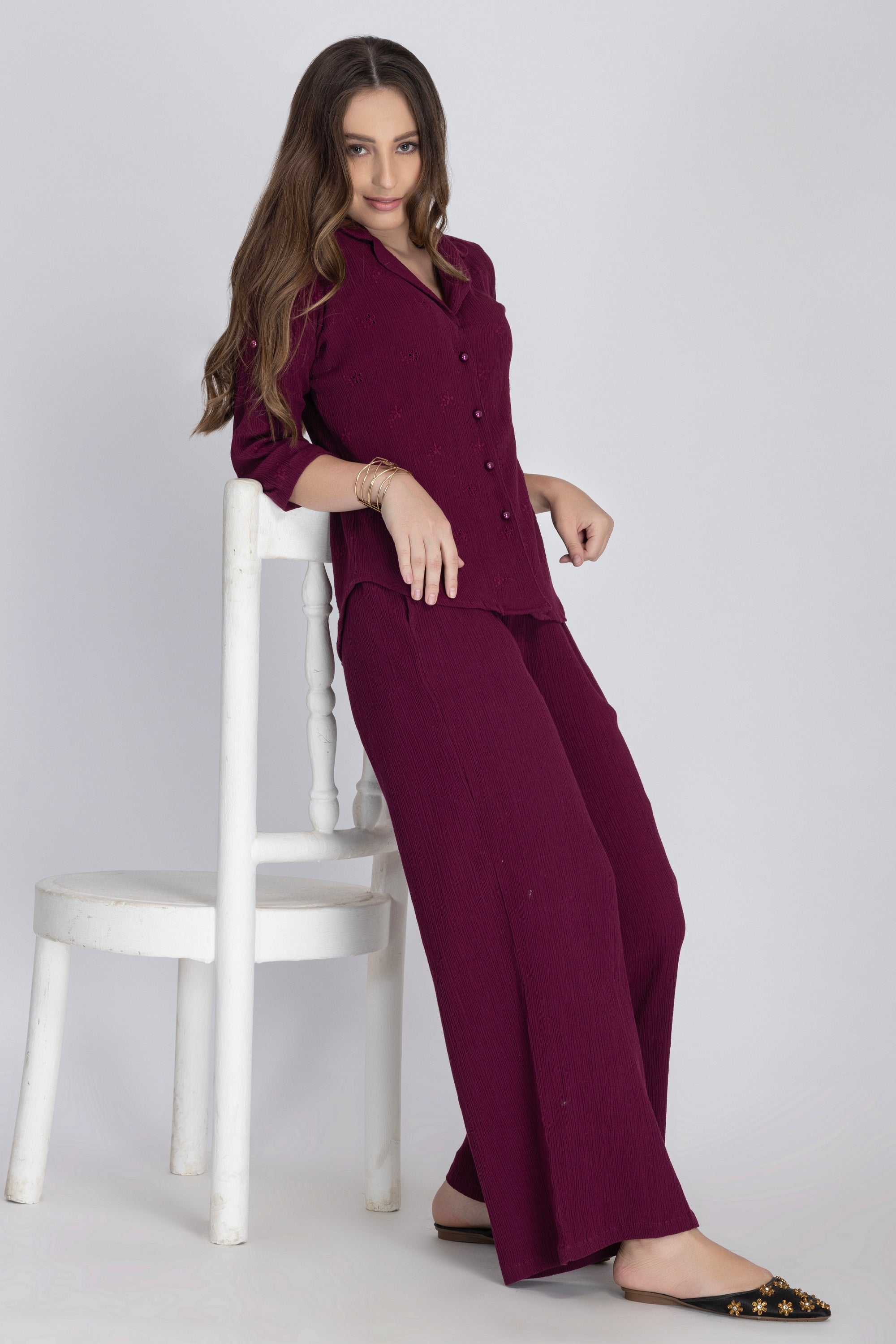 Crinkle Crepe Shirt+Pants (Fuchsia Pink)