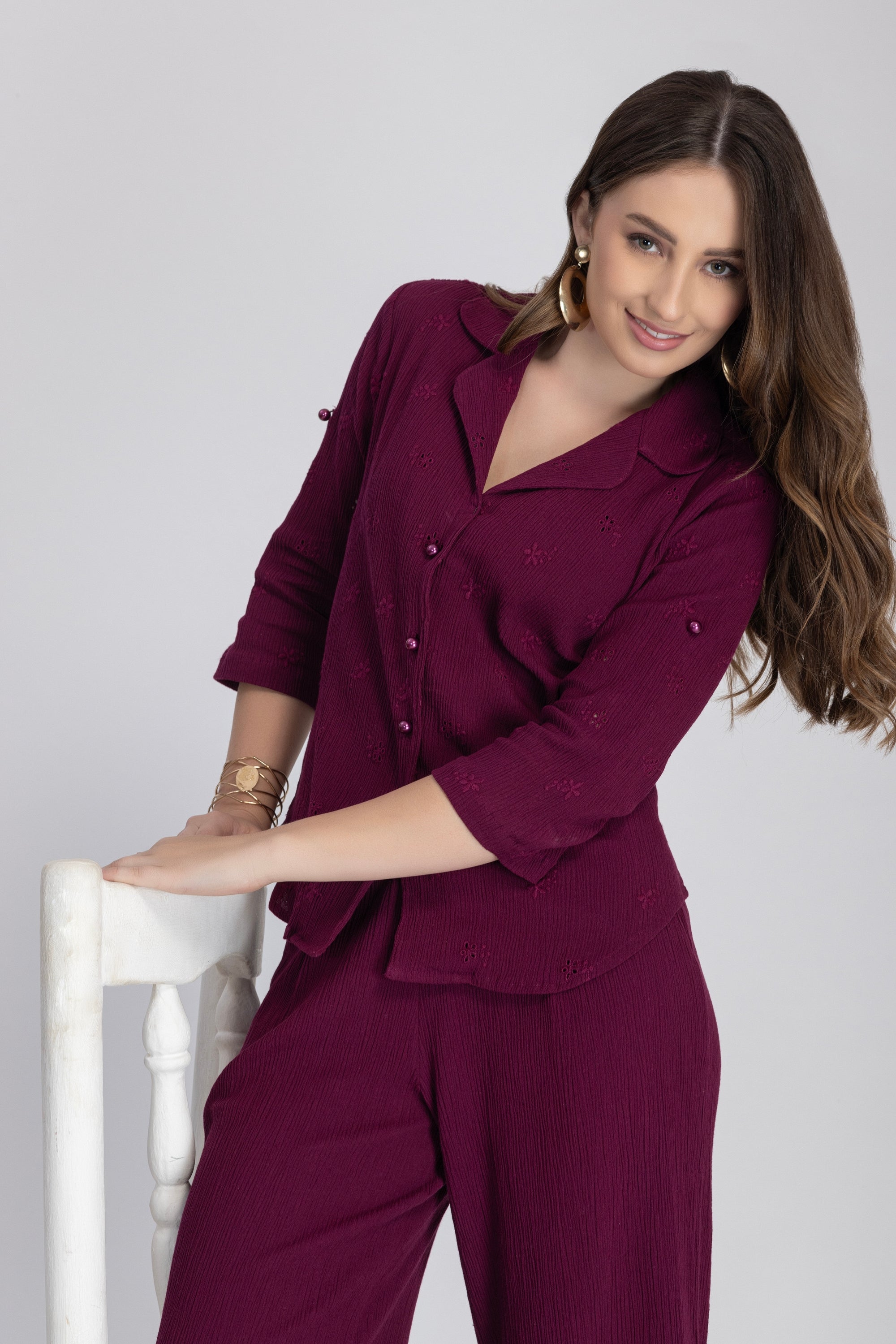 Crinkle Crepe Shirt+Pants (Fuchsia Pink)
