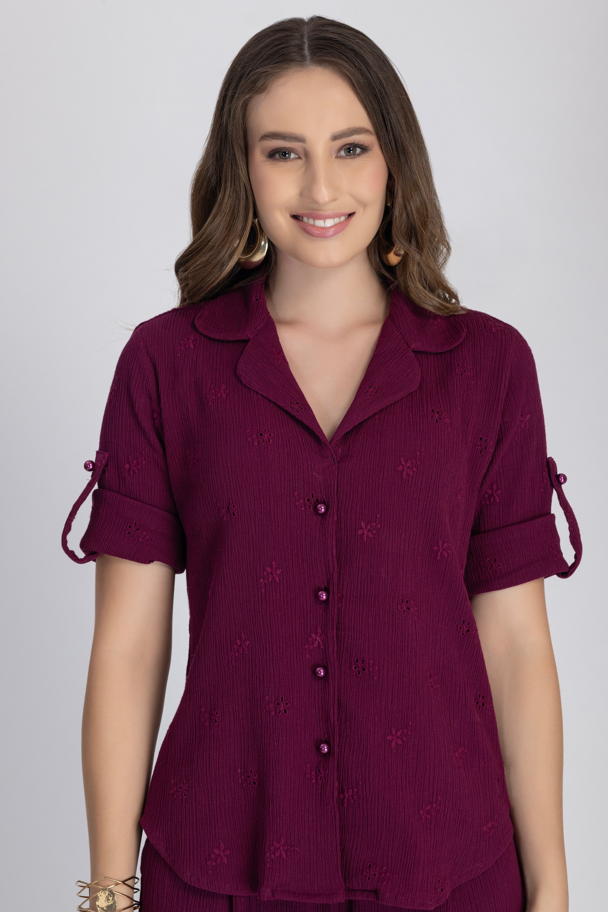 Crinkle Crepe Shirt+Pants (Fuchsia Pink)