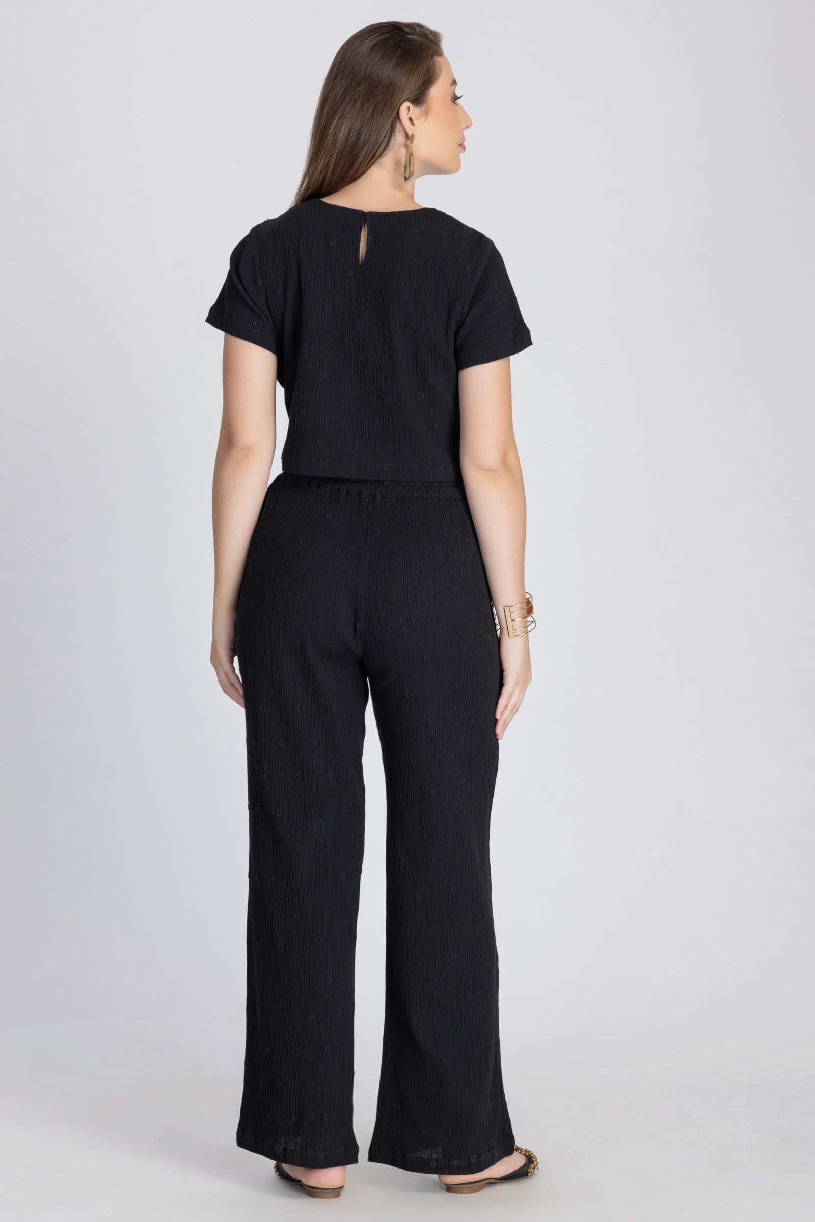 Crinkle Crepe Crop Top+Pants (Black)