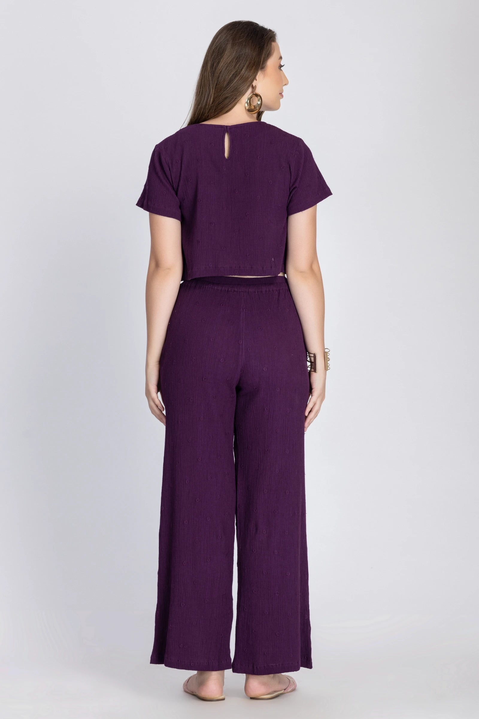 Crinkle Crepe Crop Top+Pants (Purple)