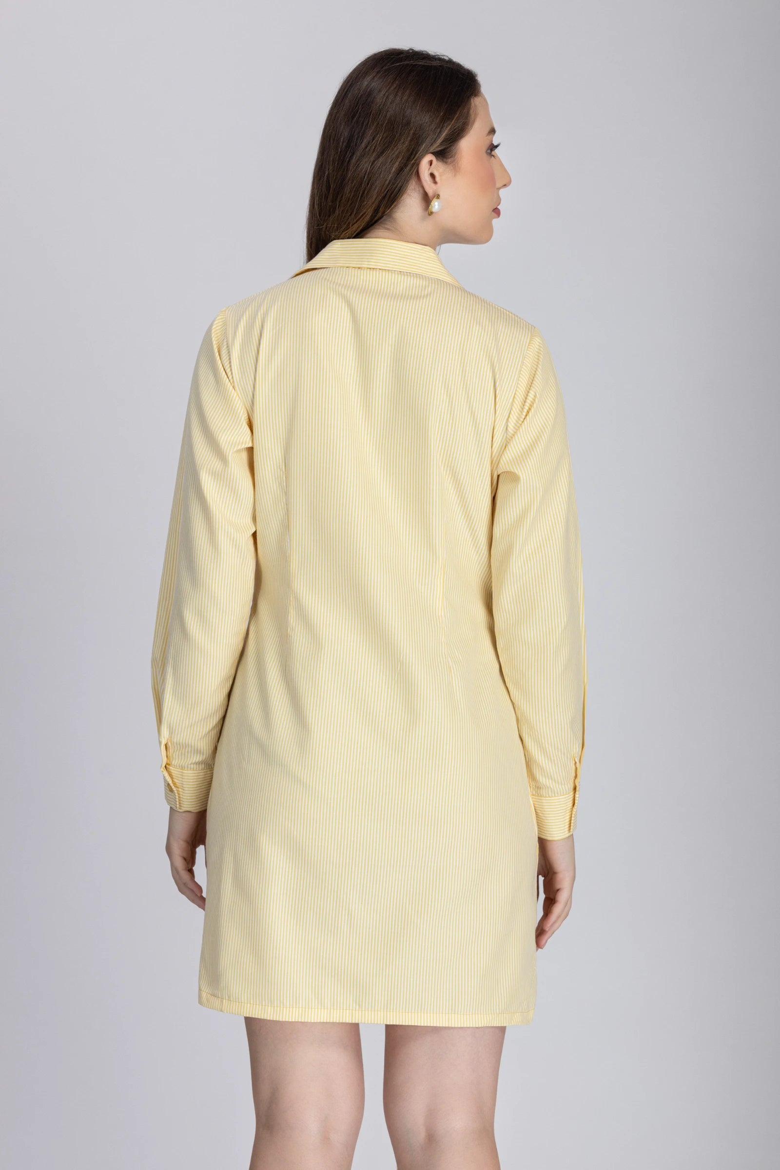 Double Placket Shirt Dress-Yellow
