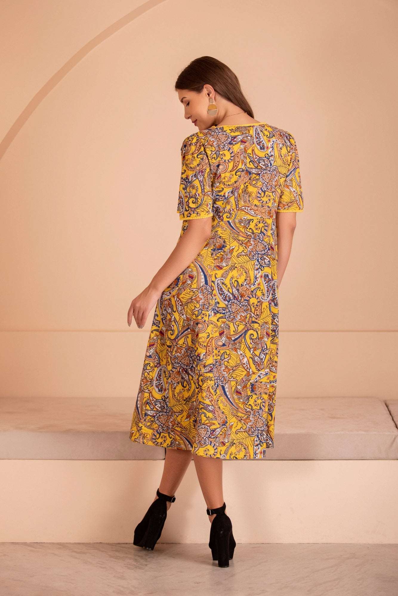 PRINTED COTTON YELLOW DRESS