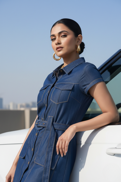 Indigo Denim Shirt Dress