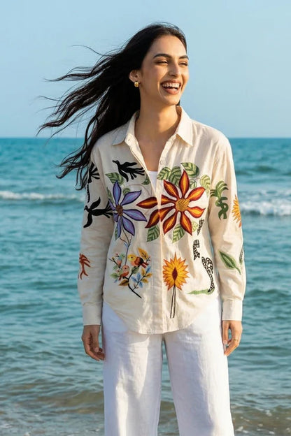 Wildflower Embroidered Shirt Beige