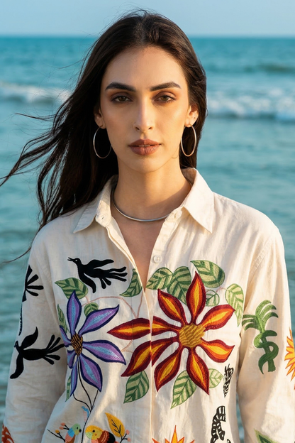 Wildflower Embroidered Shirt Beige
