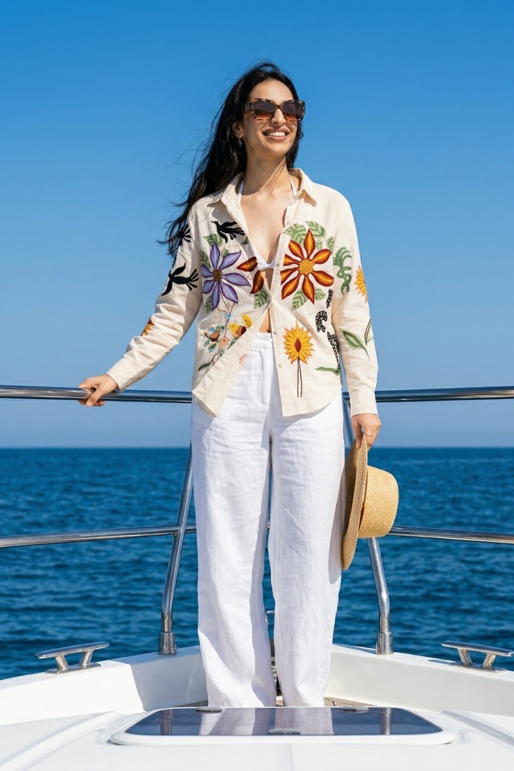 Wildflower Embroidered Shirt Beige