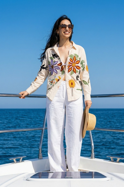 Wildflower Embroidered Shirt Beige