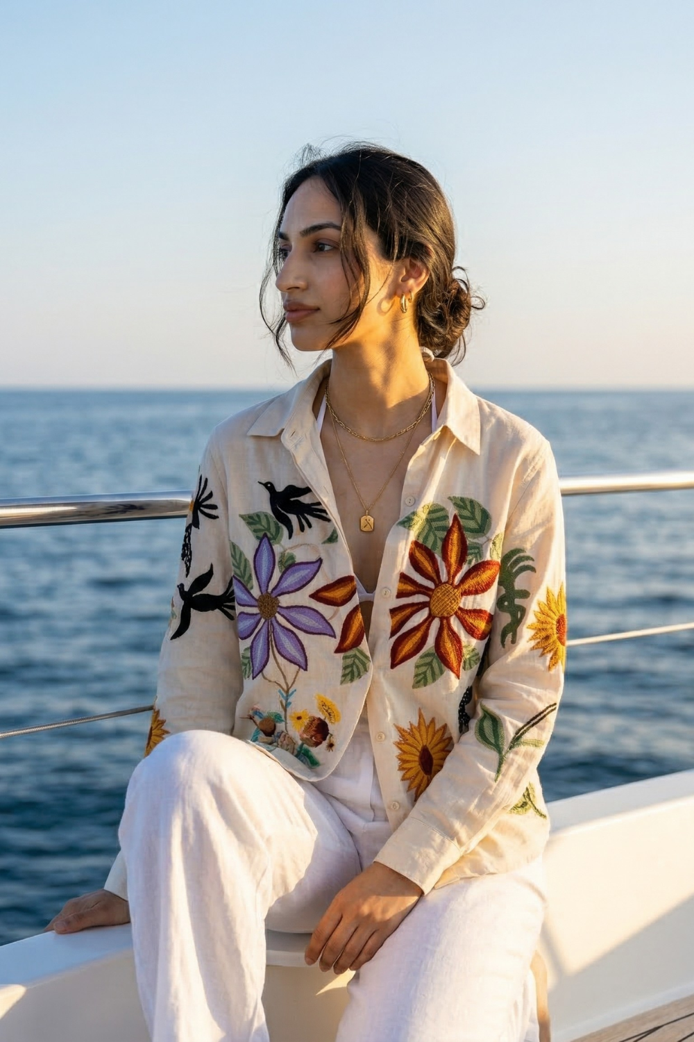 Wildflower Embroidered Shirt Beige
