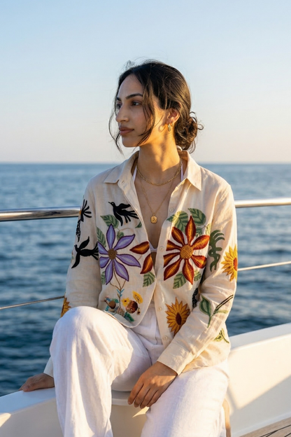 Wildflower Embroidered Shirt Beige