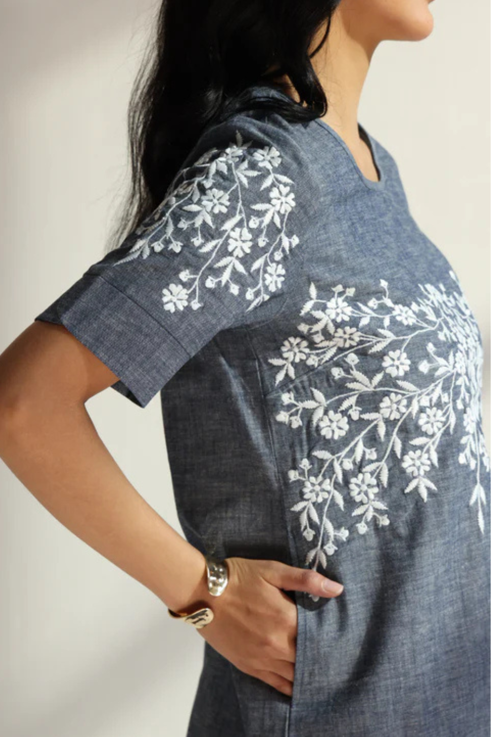 Denim Embroidery Dress