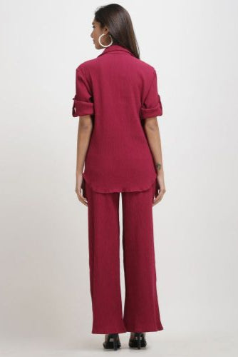 Crinkle Crepe Shirt+Pants (Hot Pink)