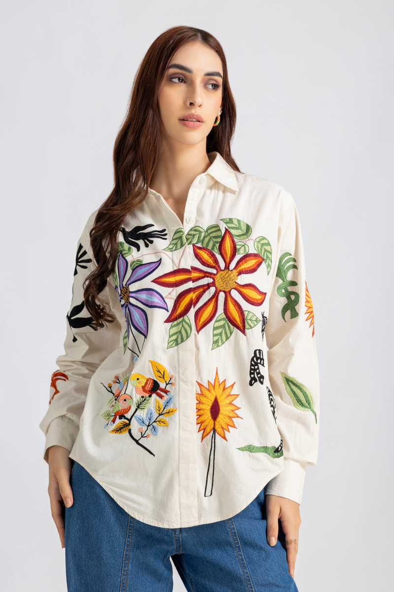 Beige forest embroidered Shirt