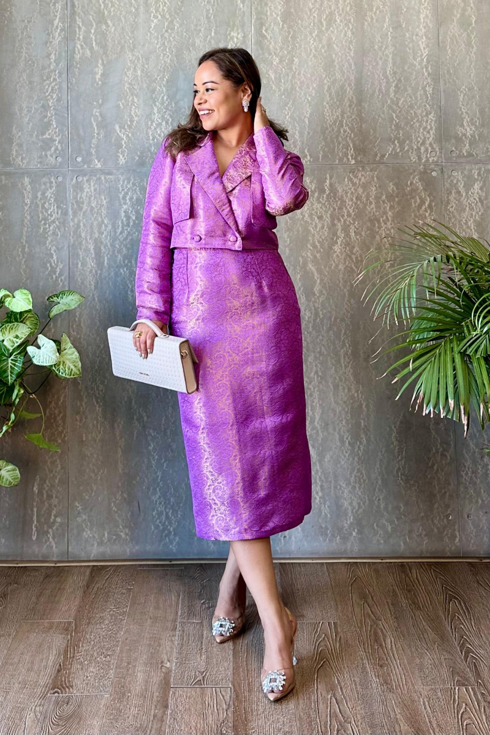 Lavender Brocade Pencil Skirt and Jacket