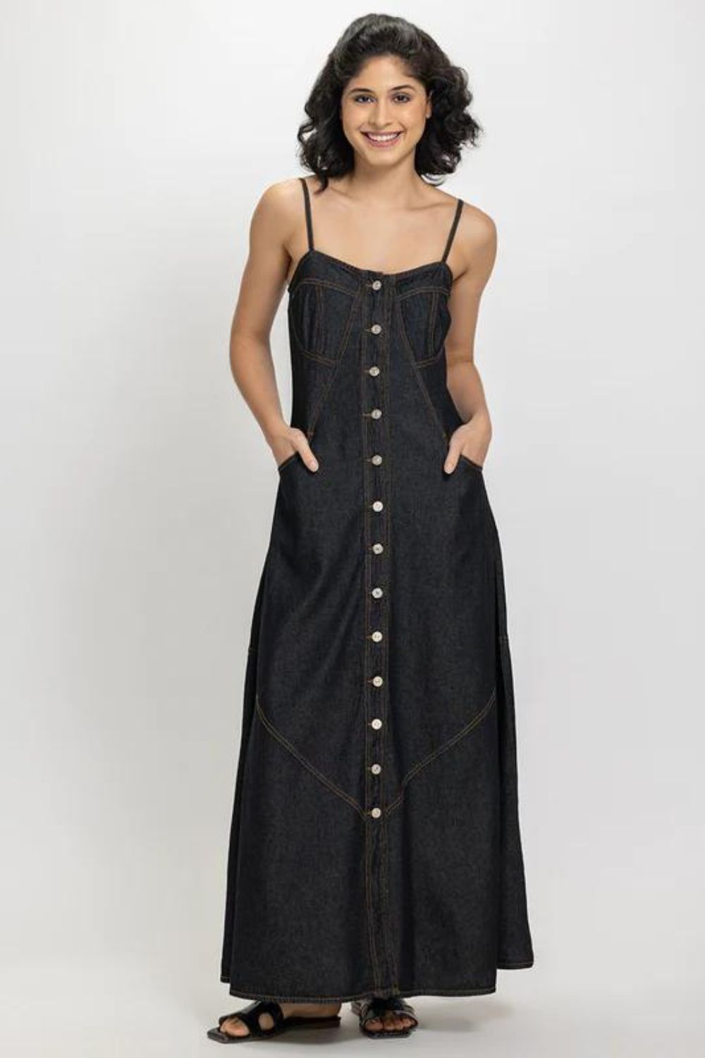 Black Button Down Denim Dress