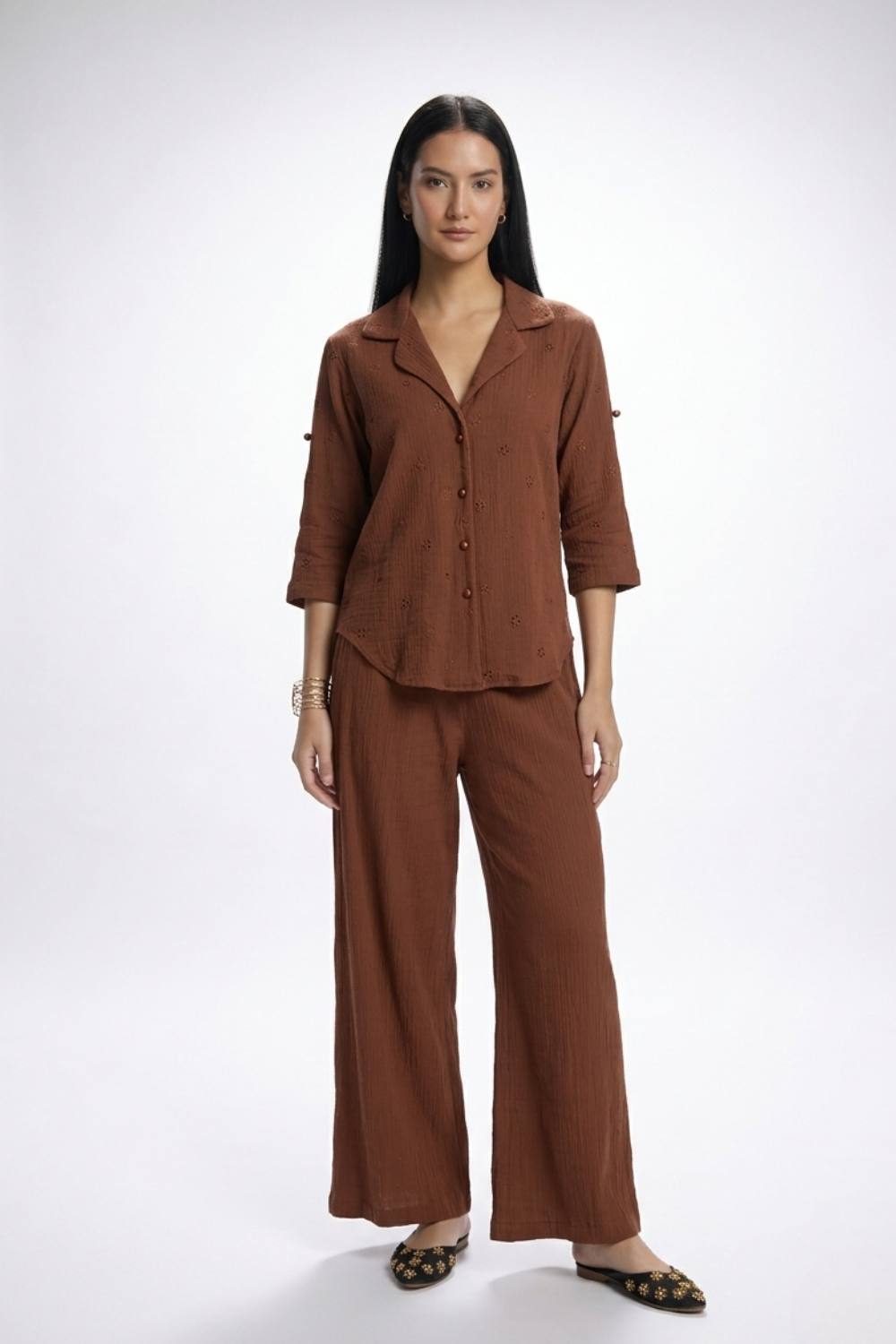 Crepe Shirt+Crinkle Pants Set