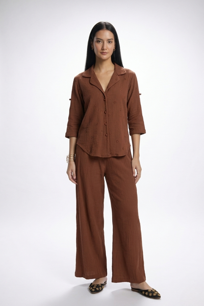 Crepe Shirt+Crinkle Pants Set